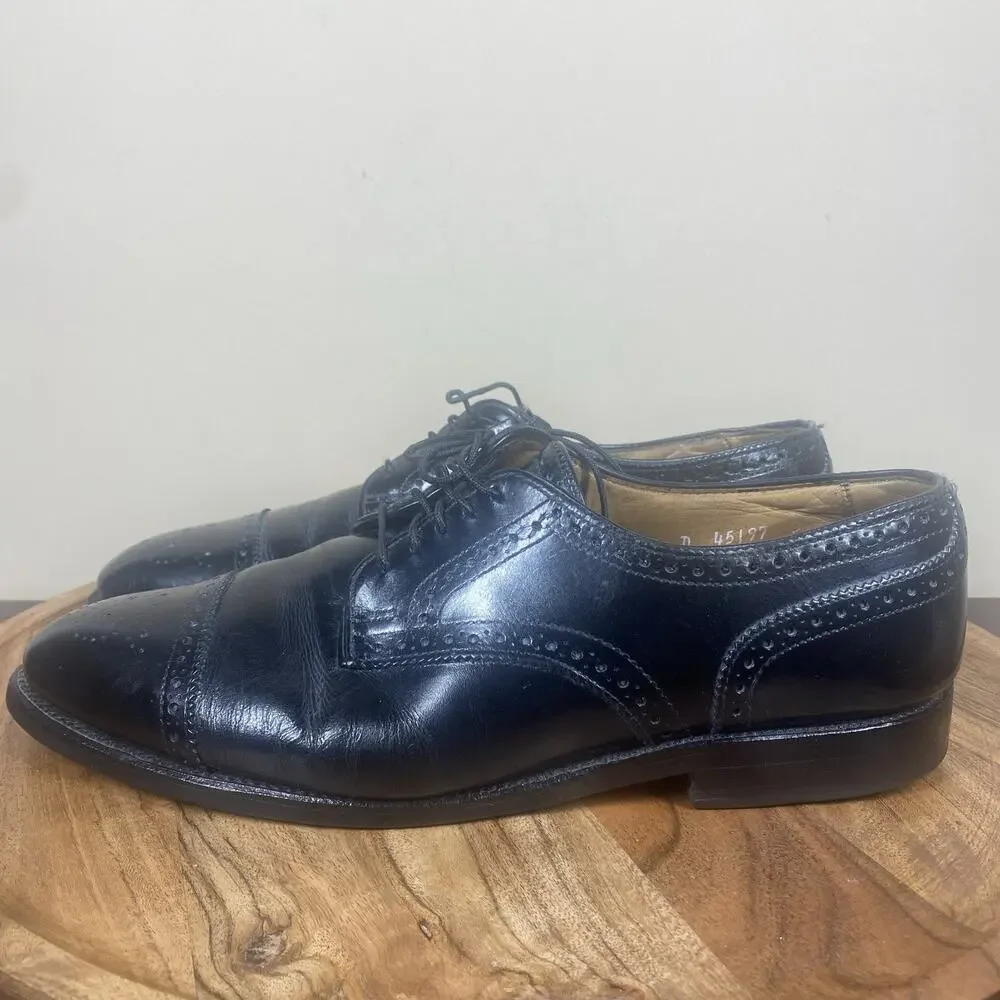 Allen Edmonds Sanford Mens Black Size 9.5 Leather Oxford‎ Cap Toe Dress Shoes